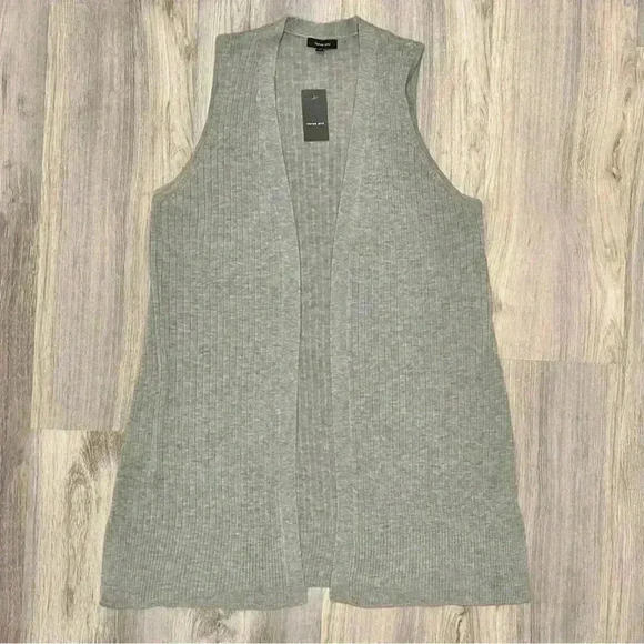 NWT Verve Ami Sleeveless Open Cardigan Duster Vest Light Gray Acrylic Size XL - Picture 1 of 7